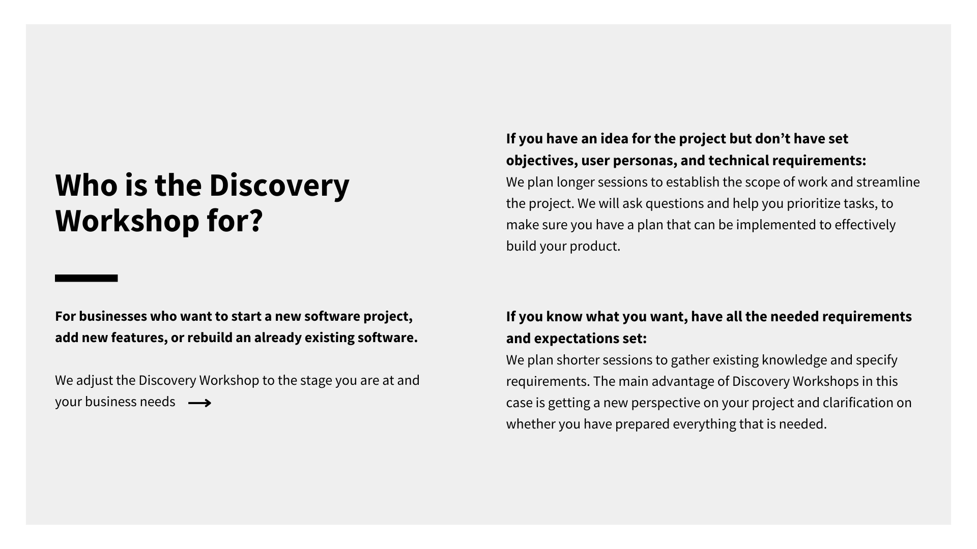 Who is the discovery workshop for?
